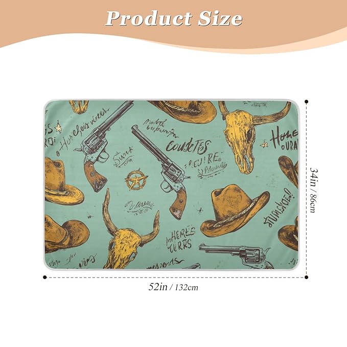 Waterproof Bed Pad Reusable Changing Pad Toddler Mattress Protector Large Pee Pad Baby Diaper Pad Soft Washable Liner Western Hippie Cow Skull Mint Green