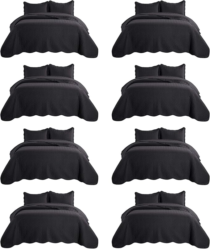 IR Imperial Rooms 8 Pack California King Quilt Bedding Set (118"x106") - Bulk Wholesale for Hotels, Guest Bedroom & Airbnbs - Lightweight Microfiber Reversible Embossed Quilts Bedspread (Black)