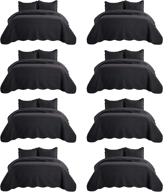 IR Imperial Rooms 8 Pack California King Quilt Bedding Set (118"x106") - Bulk Wholesale for Hotels, Guest Bedroom & Airbnbs - Lightweight Microfiber Reversible Embossed Quilts Bedspread (Black)