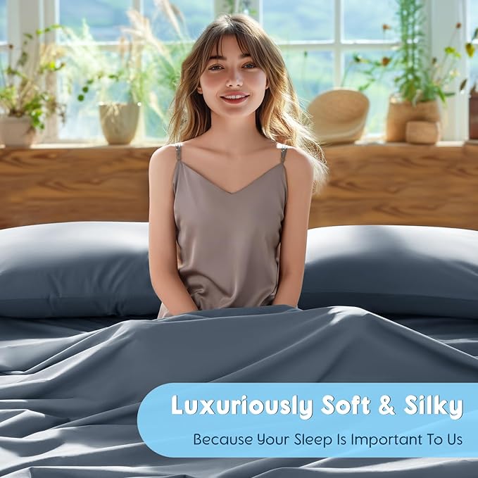SONORO KATE 100% Egyptian Cotton Sheets Set, Extra Deep Pocket up to 18"-24",1000 High Thread Count, Soft & Breathable 5-Star Hotel Sateen Bed Sheets - 4 PC (French Blue,King)