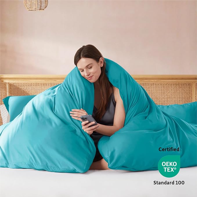 Nestl California King Duvet Cover Set with Comforter Insert - Teal 4 Piece 104x98 Duvet Cover & 2 Pillow Shams with White Quilted Down Alternative Comforter, Ultra Soft, All Season
