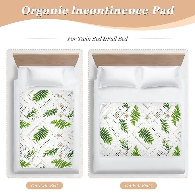 Waterproof Bed Pad Reusable Changing Pad Toddler Mattress Protector Large Pee Pad Baby Diaper Pad Soft Washable Liner Green Boho Leaves