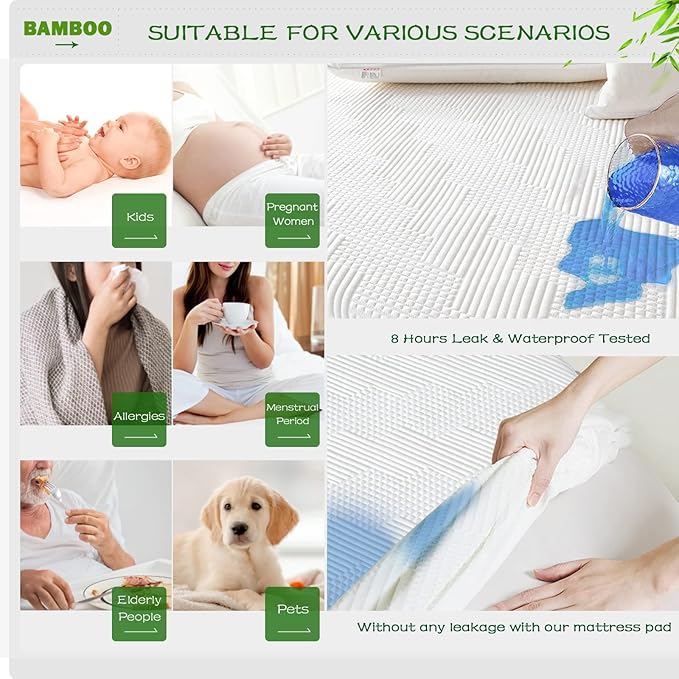 GRT Twin Waterproof Mattress Protector Rayon Bamboo - 3D Air Fiber Cooling Mattress Cover Breathable Ultra Soft, Mattress Pad Noiseless Fits up to 19'' Deep Pocket Washable