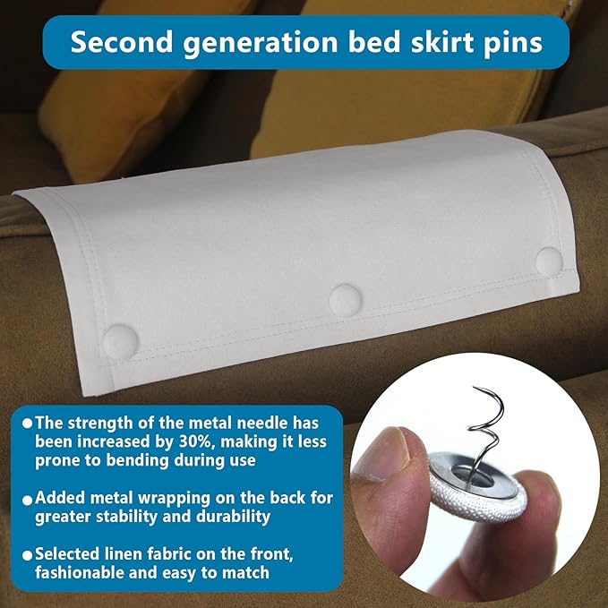 Flax Covered Button Twist Pins - for Bed Skirts Pins,Sofa,Upholstery,Armchair Caddies, Armrest Covers, Slipcovers (12, M-Rice White 12)