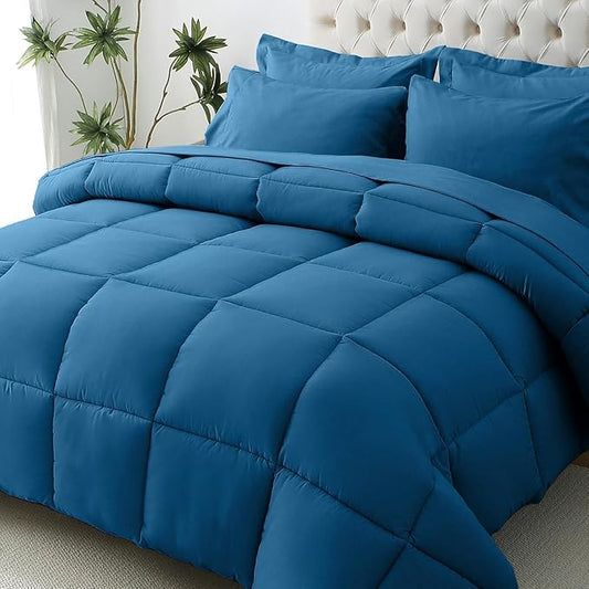 JOLLYVOGUE Full Comforter Set, Ultra-Soft Bed in a Bag Full Size 7 Pieces, Oeko-TEX Certified Bedding Set with Down Alternative Comforter, Sheets, Pillowcases & Shams, Teal