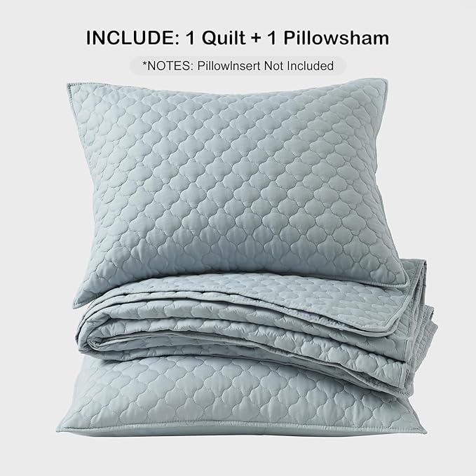 HORIMOTE HOME Quilt Twin Size Chambray Blue, Lightweight Quilt for Summer Ultra-Soft Microfiber Modern Style Quilted Clouds Pattern Bedspread Quit Set 2 Pieces (1 Quilt and 1 Pillow Sham)