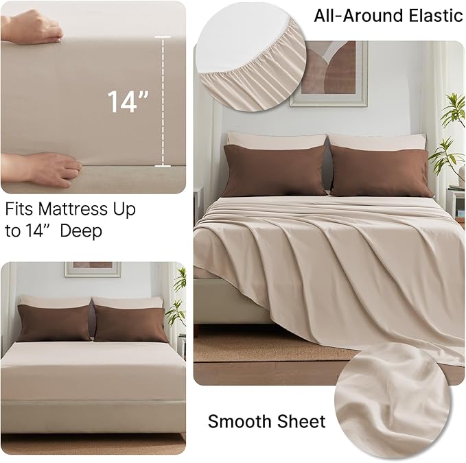 Anluoer Twin Comforter Set,Brown&Beige Bed in a Bag 5 Piece,Lightweight Bedding Set with Soft Down Alternative Fill,Bed Set Includes Comforter, Fitted Sheet, Flat Sheet,Pillowcase and Sham