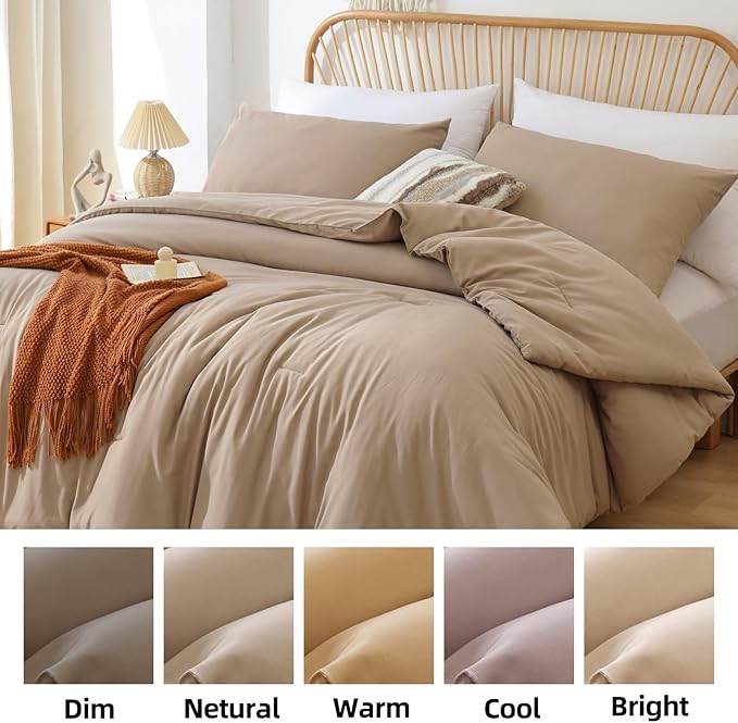 ROSGONIA King Size Comforter Set Taupe Brown, 3pcs(1 Boho Tan Comforter & 2 Pillowcases) All Season Bedding Lightweight Bedspread Blanket Quilts