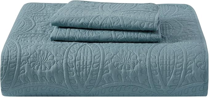 Mellanni King Bedspread Coverlet Set - Bedding Cover with Shams - Ultrasonic Quilting Technology - 3 Piece Oversized Quilt Set - Bedspreads & Coverlets (King, Spa Blue)