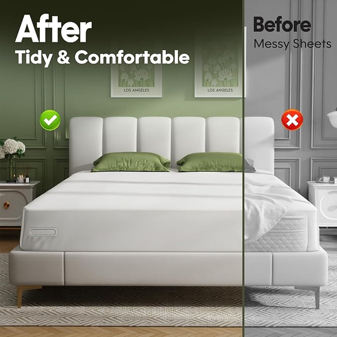 Upgrade Bed Sheet Holders for Corners, 8Pcs Bed Sheet Grippers with Non-Slip Base, Durable Heavy Duty Fitted Sheet Holders Keep Sheets Firm & Tight, Fit All Mattress Easy Install