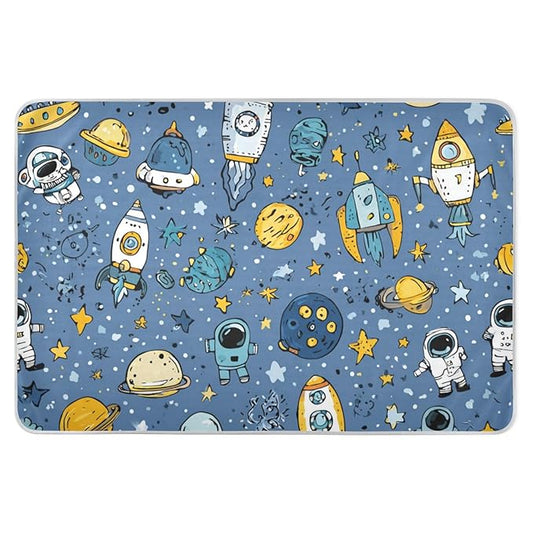 Waterproof Bed Pad Reusable Changing Pad Toddler Mattress Protector Large Pee Pad Baby Diaper Pad Soft Washable Liner Blue Cute Space Doodle Rocket Spacemen