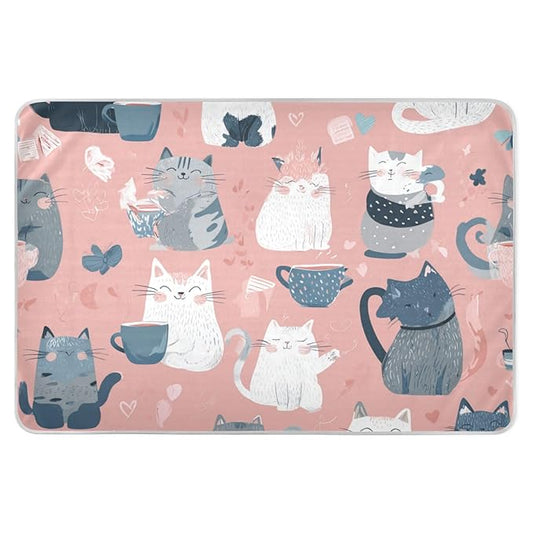 Waterproof Bed Pad Reusable Changing Pad Toddler Mattress Protector Large Pee Pad Baby Diaper Pad Soft Washable Liner Pink Cat and Coffee