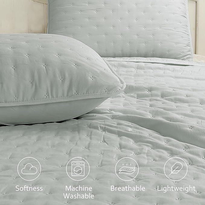 ROARINGWILD California Cal King Size Quilt Bedding Sets with Pillow Shams, Sage Green Oversized Lightweight Bedspread Coverlet, 3 Pieces, 118x106 inches