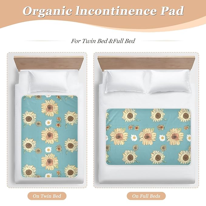 Waterproof Bed Pad Reusable Changing Pad Toddler Mattress Protector Large Pee Pad Baby Diaper Pad Soft Washable Liner Green Yellow Sunflower