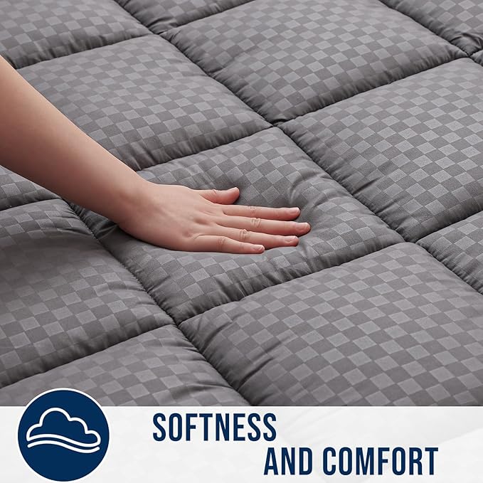 OLANLY Queen Quilted Fitted Mattress Pad, Elastic Fitted Mattress Topper, Cooling Soft Mattress Cover Stretches up to 21 Inches Deep, Machine Washable Mattress Protector (60x80 inch, Dark Grey)