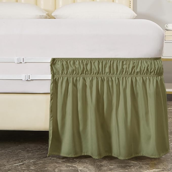 MEILA Full Bed Skirt, Wrap Around Ruffle Bed Skit for Full Beds with 18 inch Drop, Elastic Dust Ruffles Easy Fit Wrinkle & Fade Resistant, Sage