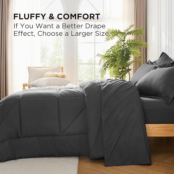 7 Pieces Full Comforter Set - Utral Soft Microfiber Bedding Set, Thick Duvet Insert Bed in a Bag Without Rustling Noise for All Season, Dark Grey (82"x86")