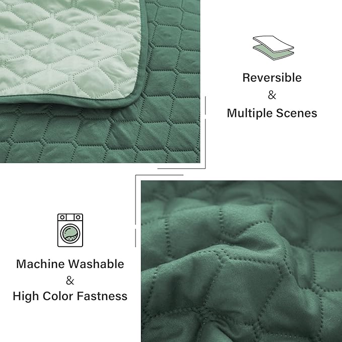 Exclusivo Mezcla Reversible King Size Quilt Bedding Set with Pillow Shams, Lightweight Quilts King Size, Soft Bedspreads Bed Coverlets for All Seasons - (Dark Green, 104"x96")