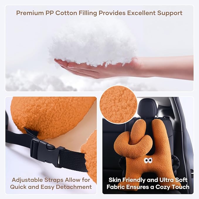 Car Pillow for Kids,H-Shaped Adjustable Travel Neck Pillow for Sleeping,Soft Plush Support for Head & Neck, Long Road Trip Essentials for Boys Girls(Orange)