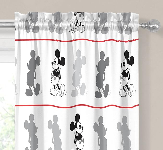 Disney Mickey Mouse Jersey White 4 Piece 63" Curtain/Drapes Set (2 Panels, 2 Tiebacks)
