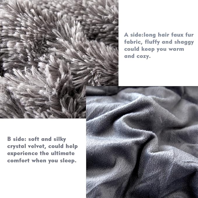 PERFEMET 3 Pcs Dark Grey Plush Comforter Set Queen Size Long Hair Faux Fur Tie Dye Bed Set for Women Adults Super Soft Cozy Fluffy Fuzzy Shaggy Bedding Sets(Dark Grey, Queen)