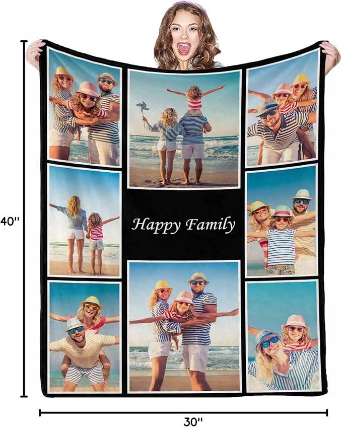 Custom Blankets with Photos, 8 Photos Customized Blanket Personalized Photo Blanket Personalized Birthday Gifts for Women Men Baby Child