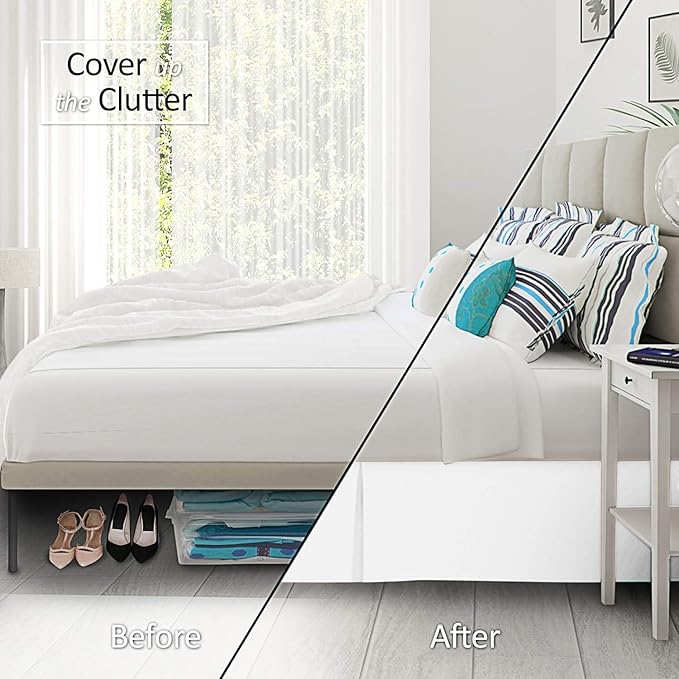 Pleated Bed Skirt 10 Inch Drop Queen Size – Wrinkle-Free Microfiber – Dust Ruffle with Split Corners White