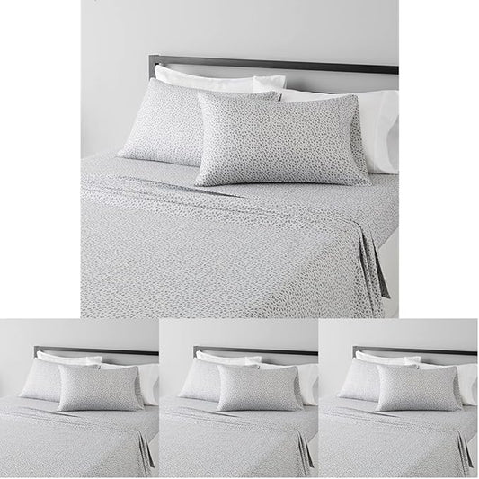 Amazon Basics Lightweight Breathable Super Soft Microfiber 4-Piece Bed Sheet Set,Wrinkle Resistant with 14-inch Deep Pockets,Queen,Gray Cheetah,Printed,(Pack of 4)