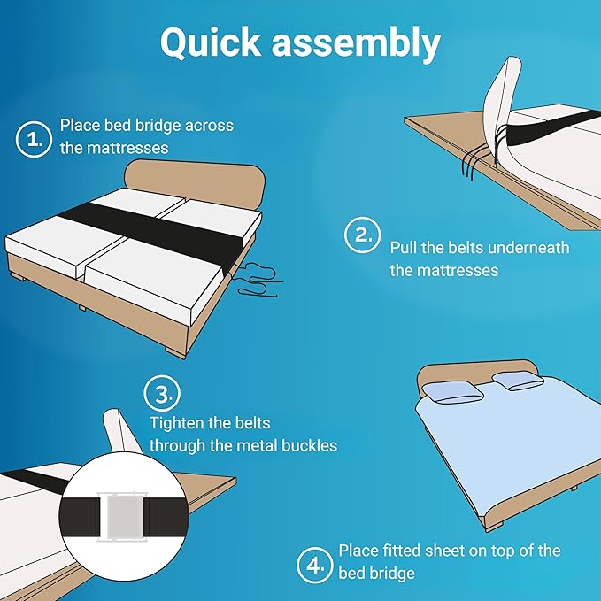 Twin to King Bed Converter | No Slipping | Innovative Solution as Bed Bridge for Couples & Families | Split King Gap Filler for Adjustable Bed, Installed in < 5 Min