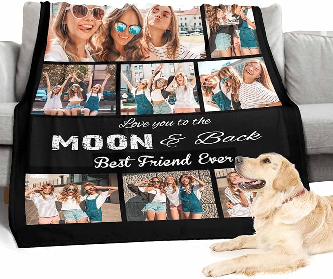 Custom Picture Blankets - 8 Photos Customize Best Friend Forever Blanket for Women Gifts