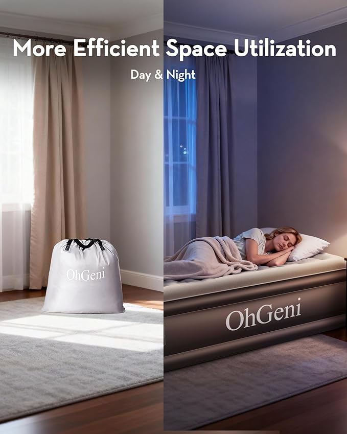 OhGeni Twin Air Mattress with Built in Pump, Blow up Mattresses, 18" Raised Blow Up Colchones Inflables Airbed for Guests & Home, Ideal for Home Use and Outdoor Camping