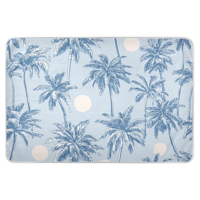 Waterproof Bed Pad Reusable Changing Pad Toddler Mattress Protector Large Pee Pad Baby Diaper Pad Soft Washable Liner Light Blue Palm Trees and Sun