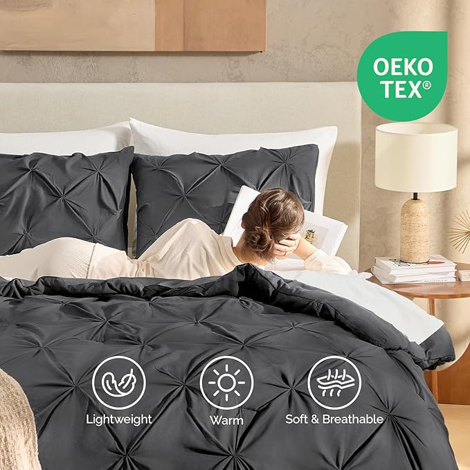 Andency Dark Gray Comforter Set Twin XL(68x92Inch), 2 Pieces Comforter for Girls Kids, Soft Microfiber Pinch Pleat Comforter Set, All Season Lightweight Bedding Set