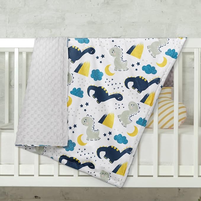 Baby Blankets for Boys, Dinosaur Super Soft Nursery Minky Blanket for Newborn Baby, Double Layer with Dotted Backing, Essentials Receiving Bed Throw Blanket Stroller Crib Shower Gifts, 30 x 40 Inch