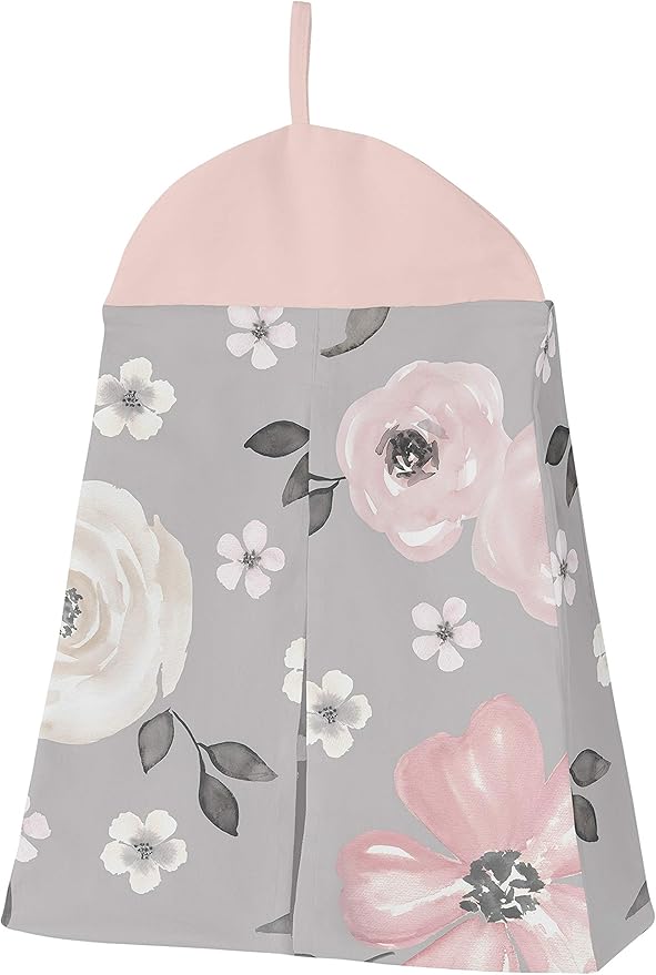 Sweet Jojo Designs Grey Watercolor Floral Baby Girl Nursery Crib Bedding Set - 4 Pieces - Blush Pink Gray and White Shabby Chic Rose Flower Polka Dot Farmhouse