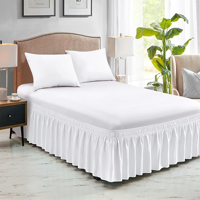 FreshCulture King Bed Skirt, Dust Ruffle for King Size Bed, Easy Fit with 18-Inch Tailored Drop, Elastic Wrap Around Bed Skirt King Size, Hotel Quality Bed Skirts for Adjustable Bed (White)