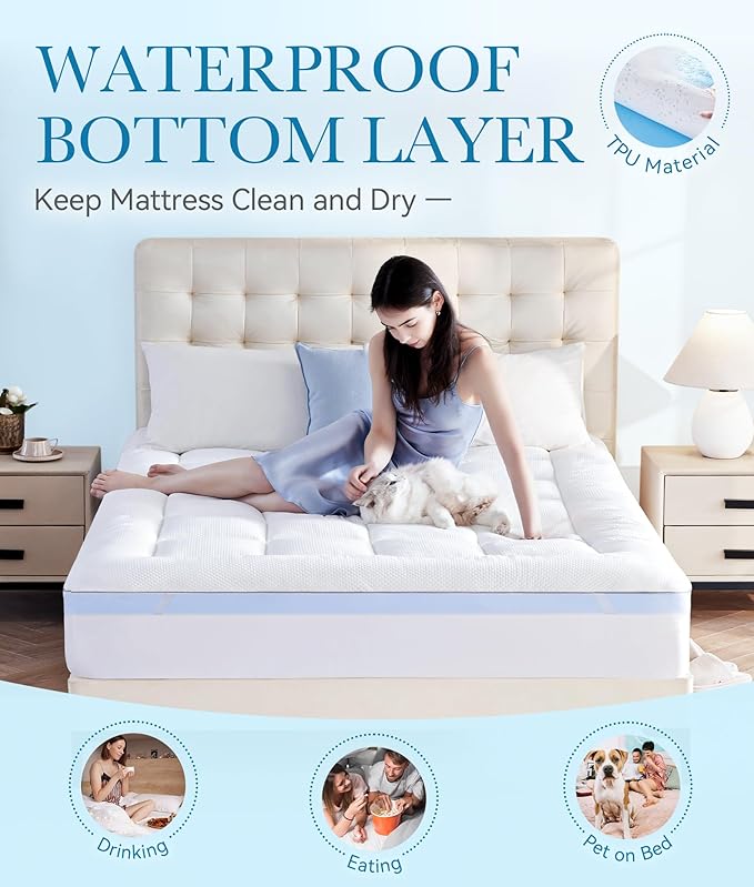 BDEUS Waterproof Dual Layer 4 Inch Memory Foam Mattress Topper Twin XL Size for Dorm Room, 2 Inch Gel Memory Foam Plus 2 Inch Down Alternative Quilted Pillow Top Mattress Pad Cover for Kids, Pets