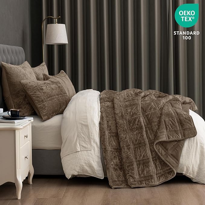 PHF Ultra Soft Velvet Quilt Set King Size – 3PCS Luxurious Cozy Quilted Comforter Alternative with Diamond Pattern, Warm Quilted Bedspread Coverlet, 108" x 92", Cub