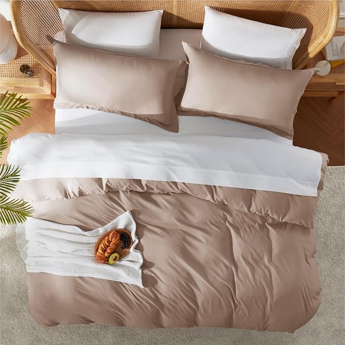 Nestl Twin Duvet Cover Set - Soft Double Brushed Khaki Duvet Cover Twin/Twin XL, 2 Piece, with Button Closure, 1 Duvet Cover 68x90 inches and 1 Pillow Sham