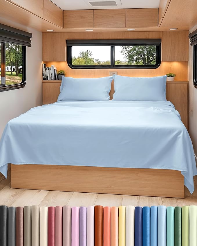 Short Queen RV Size 4 Piece Sheet Set - Comfy Breathable & Cooling Bed Sheets Set - Hotel Luxury Bedding for Women, Men, Kids, Teens, Boys & Girls - Deep Pockets & Ultra-Soft - Oeko-Tex - Light Blue