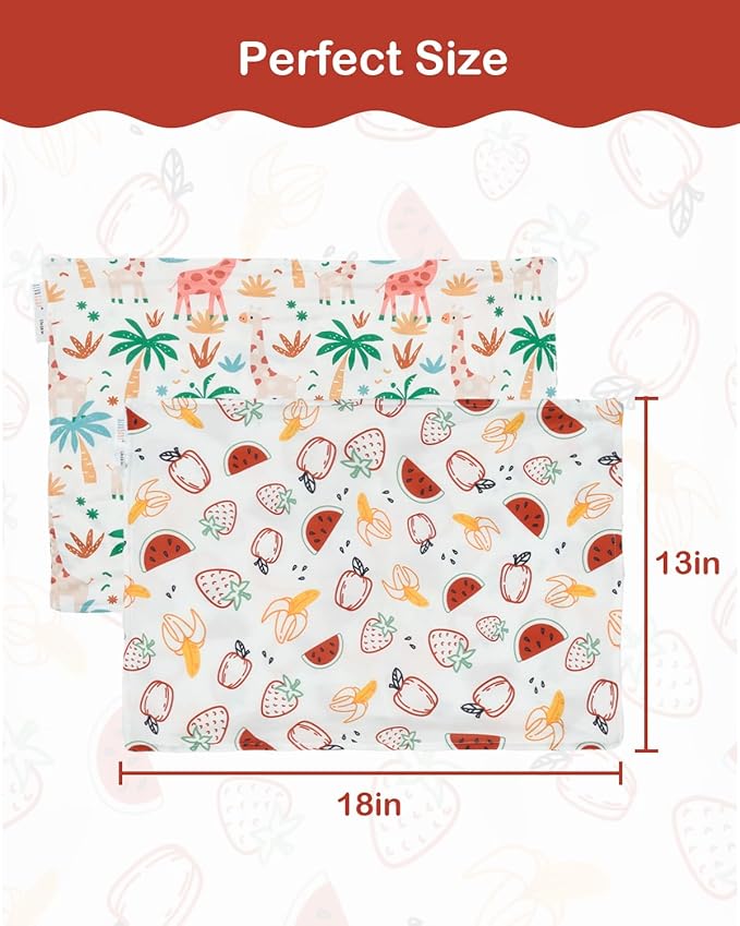 ALVABABY Toddler Pillowcases Stretchy Soft Kids Pillow Cover 2 Pack Fit 13"x 18" or 12"x16" Envelope for Girl Boy Sleepy Travel 2TPE29A