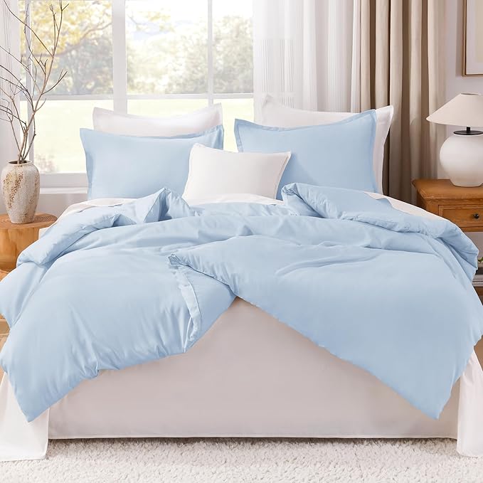 Litanika Comforters Twin XL Size Light Blue, 2 Pieces Lightweight Solid Bedding Set & Collections, All Season Fluffy Bed Set (68x92 Inches Comforter & 1 Pillowcase)