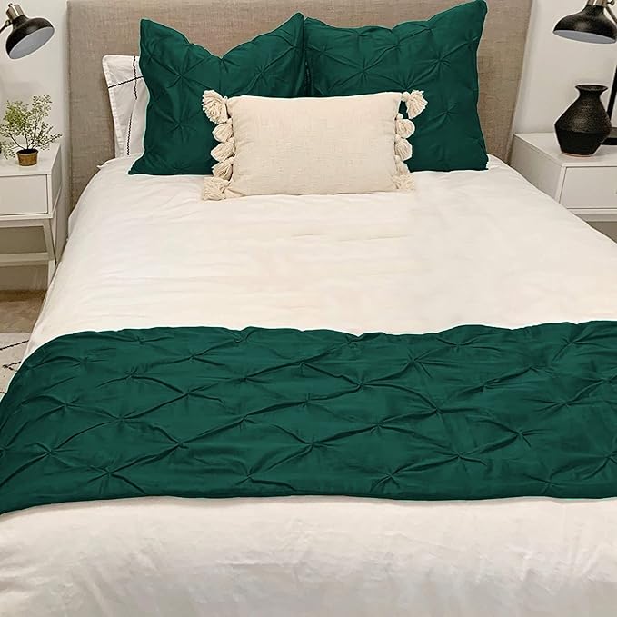 Bed Runner Set - 100% Pure Cotton 800 Thread Count - Luxury 1 Pinch Pleated Bed Runner and 2 Pillow Cover - 3 Piece Pinch Pleated Bed Runner Set King, Teal