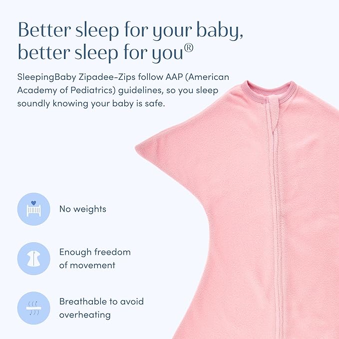SleepingBaby Zipadee-Zip Transition Swaddle - Cozy Fleece Wearable Blanket with Two-Way Zipper for Baby Sleep - Rose Pink, Medium (6-12 Month)