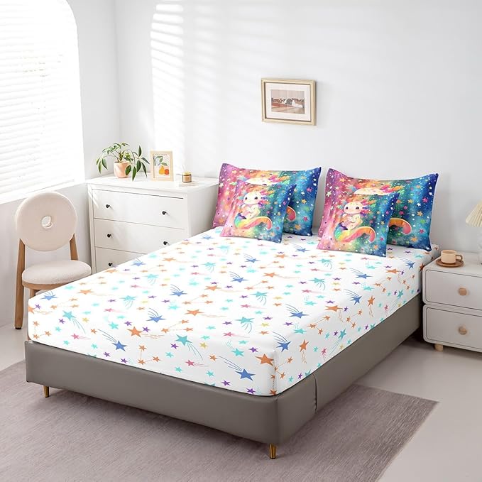 Feelyou Kids Cute Axolotl 7 Pieces Bedding Set Twin Size, Cartoon Animal Bed in A Bag Boys Girls Kawaii Ocean Sealife Comforter Set with Sheets Rainbow Teens Bed Set Bedroom Decor 7Pcs