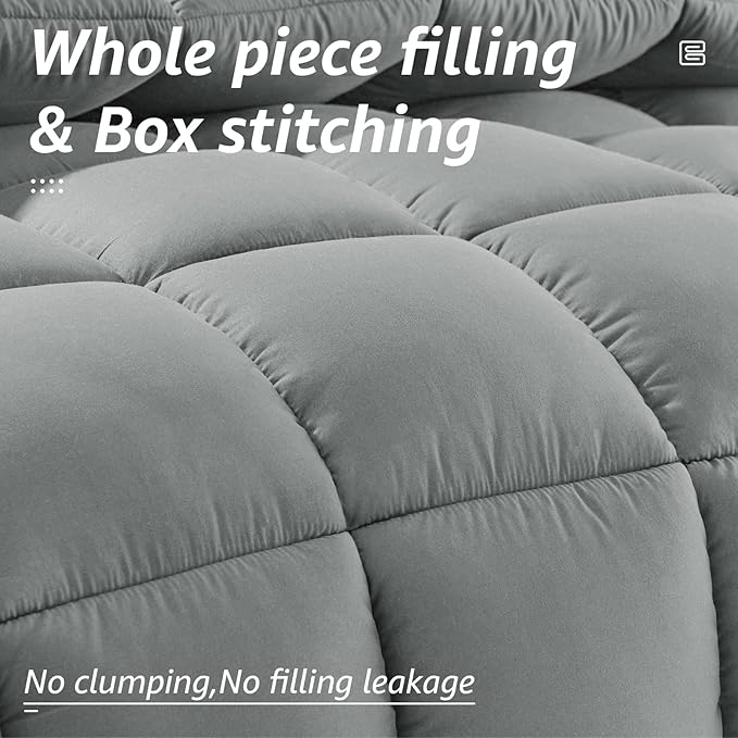 HYLEORY All Season Full Size Bed Comforter - Cooling Down Alternative Quilted Duvet Insert with Corner Tabs - Winter Warm - Machine Washable - Light Grey