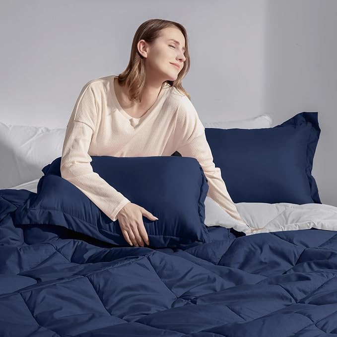 Basic Beyond Full Size Comforter Set - Navy and Grey Comforter Set Full, Reversible Comforter Full Size Set, 1 Comforter (82"x92") and 2 Pillow Shams (20"x26"+2")