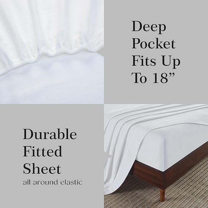 Superior Flannel Cotton Bed Sheet Set, Includes Flat Sheet, Fitted Sheet, Two Pillowcases (Twin Sizes Include One Pillowcase), Breathable, Modern Solid Classic - Split Top King, White