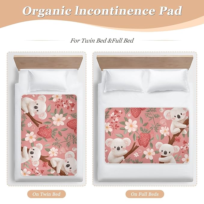 Waterproof Bed Pad Reusable Changing Pad Toddler Mattress Protector Large Pee Pad Baby Diaper Pad Soft Washable Liner Koalas on Branches Strawberries Flowers and Leaves