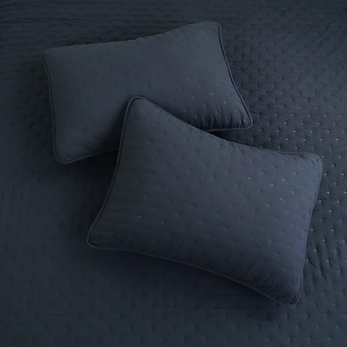 ROARINGWILD Navy Blue Queen Size Quilt Bedding Set with Pillow Shams, Lightweight Soft Bedspread Coverlet, Quilted Blanket Thin Comforter Bed Cover, All Season, 3 Piece, 90x90 inches